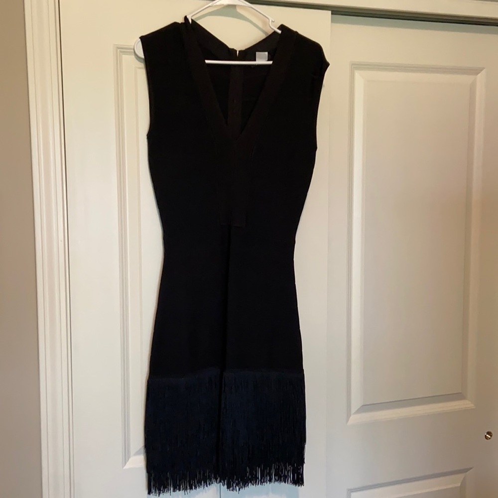 NWOT Venus form fitting fringe black dress